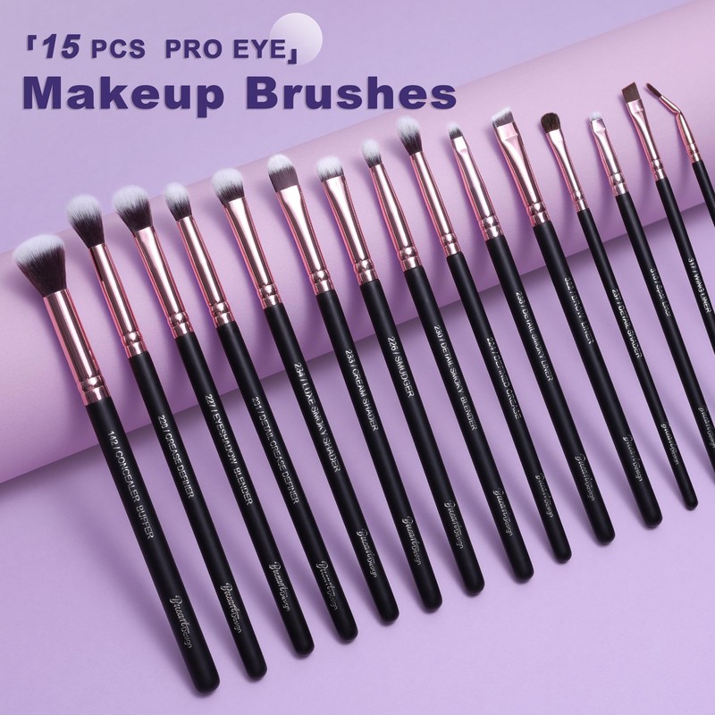 Bueart Design 15Pcs Professional Eye Makeup Brushes Set (Rose Gold