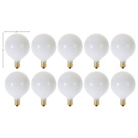KOR (Pack of 10) G16.5 White Finsh Decorative (E12) Candelabra Base Globe Shape Incandescent 120V G16 1/2 Light Bulbs (15)