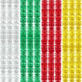 12 Rolls Christmas Tinsel Garland Xmas Metallic Glittering Tinsel Garland Christmas Tree Hanging Garland Decorations for Wedding Birthday Party Decoration, Multicolor, 24 Meters Totally, Extra Fine