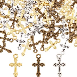 SUNNYCLUE 120 Pcs 3 Colors Cross Alloy Charms Rinestone Jesus Christ Glitter Cross Beads Christian Meditation Stylish Unteak Interior Stand Type Interior Worship Cross Place Vintage Catholic Hanging