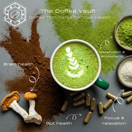 The Coffee Vault Matcha Mushroom Coffee – Premium Coffee with Lion’s Mane Extract and Matcha Powder – 100g)