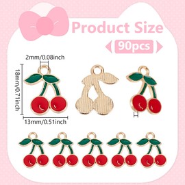 CRAFTYMELODY 90Pcs Enamel Red Cherry Charms, Alloy Fruit Pendants Cute Cherry Dangle Charms Bulk Berry Pendants Sweet Food Jewelry Charms Hanging Pendant Ornament for Necklace Jewelry Making DIY Craft