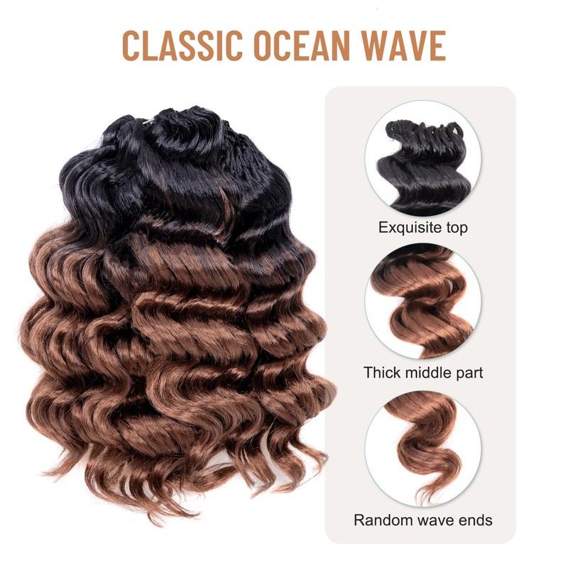 ToyoTree Ocean Wave Crochet Hair - 9 Inch 8 Packs