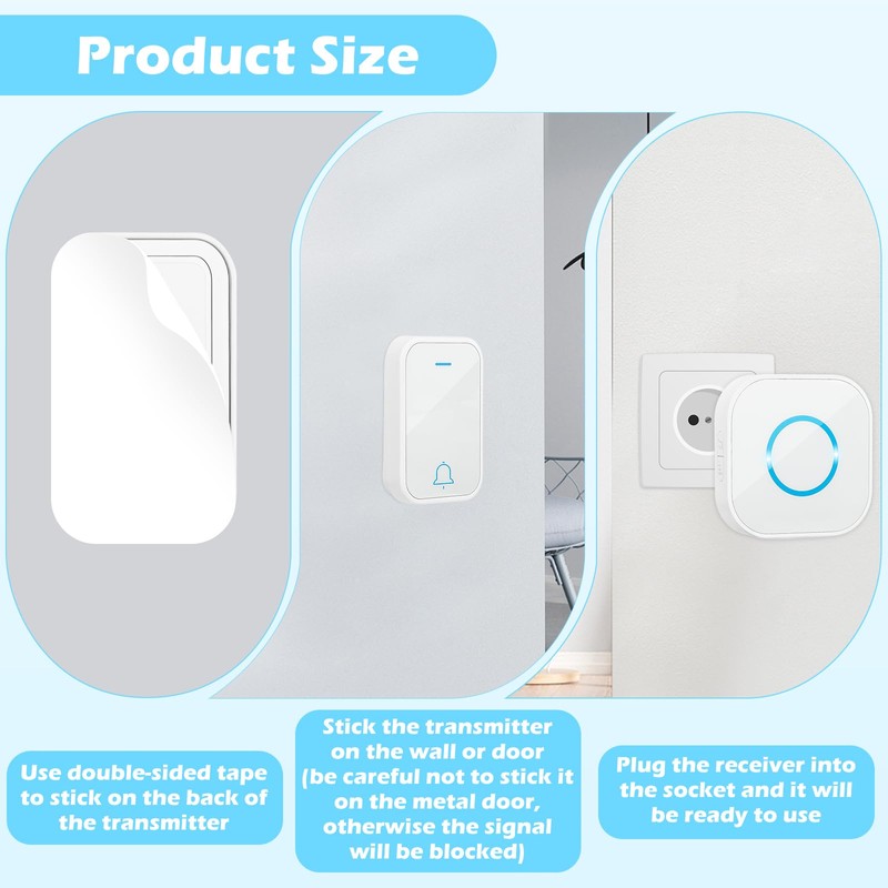 VFANDV Wireless Doorbell Outdoor LED Indicator Buttons Wireless Waterproof Outdoor