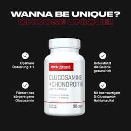 Body Attack GLUCOSAMINE + CHONDROITIN - 90 Caps - Hochdosierte Gelenkkapseln zur Unterstützung des Chondroitin-Haushalts - Support für körpereigene Stoffe in Gelenken & Knorpeln - Aspartamfrei