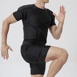 GRDFLX Mens Padded Football Shirt Football Rib Protectors Padded Compression Shirt 6-Football Pads Protective Gear for Baseball Basketball Softball