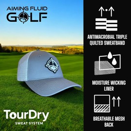 Aiming Fluid Golf Premium Golf Hat – 6-Panel Structured Snapback Cap – Breathable Mesh Back, Moisture-Wicking Liner, Odor-Resistant Sweatband, Adjustable Fit Hat for Men & Women-Grey, White, One