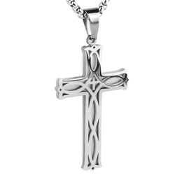 ChicGems Cross Necklace Stainless Steel Cross and Irish Knot Pendant Jewelry Gift for Men Women Chain 23", Sliver