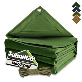 FoundGo Canvas Tarp 4x4ft Heavy Duty Waterresistant Tarps with Grommets, UV Resistant, 22 Mil Tarpaulin,14 oz Durable Cloth Covers for Car, Roof, Boat, Camp, Canopy, Woodpile with Ropes-Green