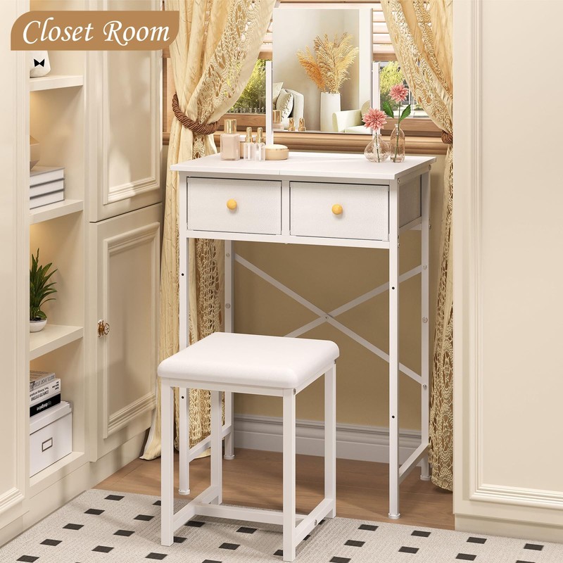 X-cosrack Small Makeup Vanity Desk with Mirror & Chair, Mini