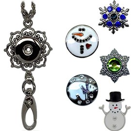 Real Charming Snap Charm Premium Decorative Badge Holder - ID Holder with Rope Chain Lanyard and 5 Snap Charms Jewelry Set (HS Winter)