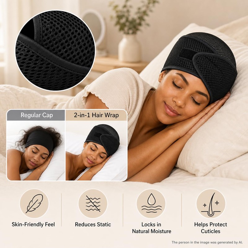 2-in-1 Anti-Slip Hair Wrap, Foam Mesh Wrap for Sleep Fits