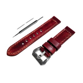 NICKSTON Burgundy Brushed Genuine Leather Band Compatible with Garmin Forerunner 245 645 Music Strap Bracelet Pins Tool B20 (1. Engraved Silver Color Buckle)