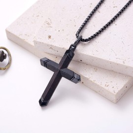 Kvekstio Cross Gift, Men's Wooden Inlay Cross Pendant Necklace for Dad, Son, Grandson, Faith-Based Crucifix Jewelry for Christian Men, Crosses Baptism Necklace, First Communion Confirmation Gifts