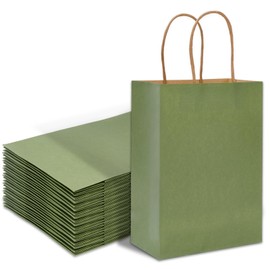 Whaline 24Pcs Sage Green Kraft Paper Bags Party Favors Gift Bags with Handles Grocery Shopping Treat Bags Goodies Candy Bags for DIY Art Craft Baby Shower Wedding Birthday Party Decorations