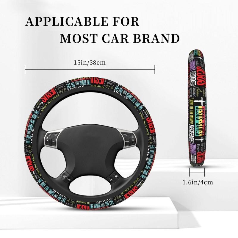Jesus Cross Steering Wheel Cover Universal 15 Inch Car Accessories