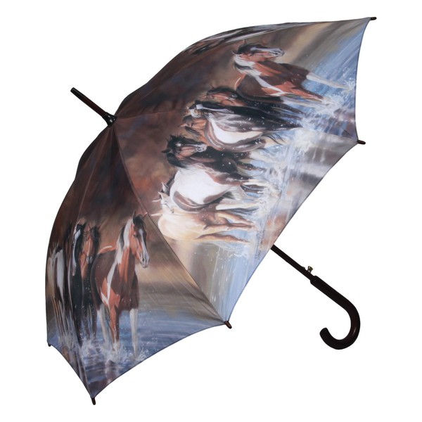 Rivers Edge Products 45-Inch Large Umbrella, UV Coated Windproof Umbrella, Classic Stick Umbrella With Wood Handle, Car, Work, or Golf Umbrella, Travel Umbrella for Hiking or Fishing, Horse