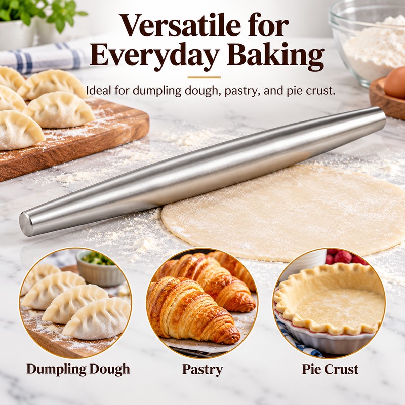 Stainless Steel Rolling Pin for Dough and Dumplings – Smooth