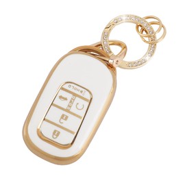 UHONSN for 11th Gen Honda Civic Accord 2022 Key Fob Cover with Keychain Soft TPU Keys Shells Full Covers Protector Cute Car Accessories Smart Remote Keyless Case Girly White Gold