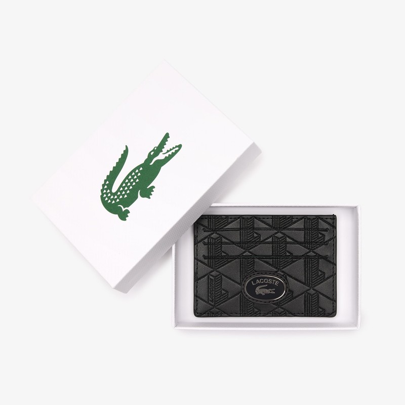Lacoste Tarjetero de piel con monograma The Blend para hombre,