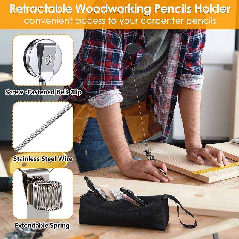 3 Pcs Carpenter Pencils with Retractable Holder, Mechanical Pencils Set