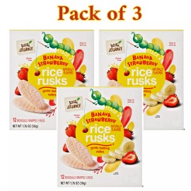 Little Banana Strawberry Rice Rusks, Gentle Teething Wafers for Babies 6+ Months, 3pk