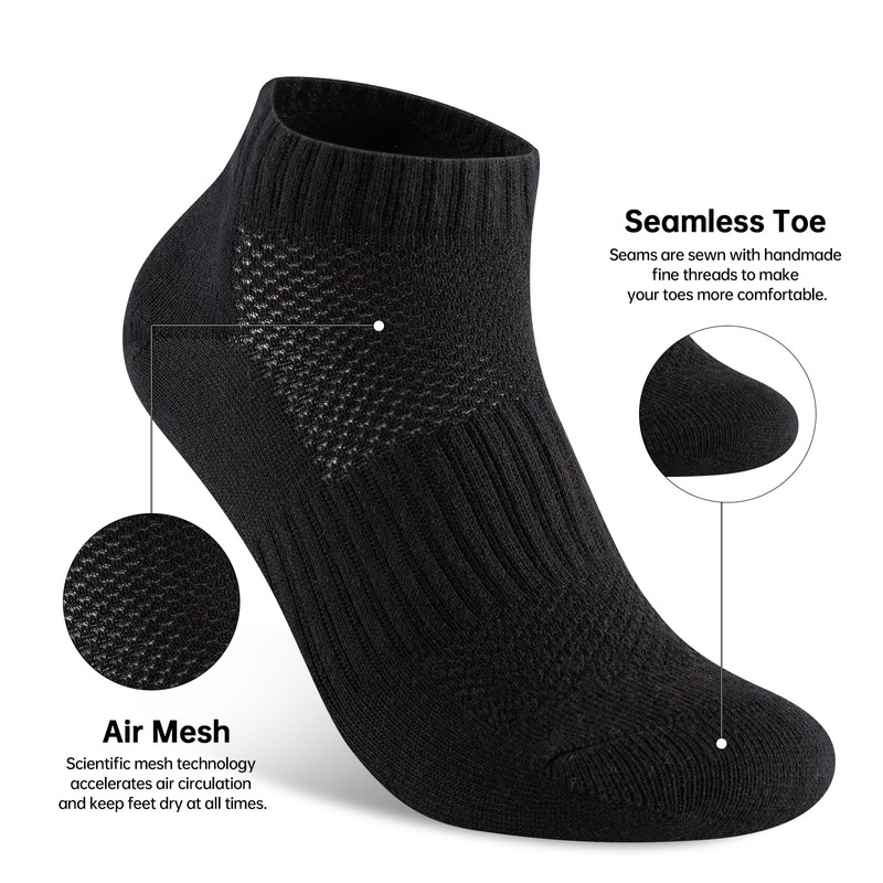 Womens 100% Cotton Ankel Socks, Athletic Performance Running Moisture Wicking