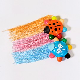 SPRMUD Portable Beetle Crayons with 12/24 Colors and Erasers, Non-toxic Washable Crayons for Kids, Easy-Grip Unbreakable Crayon, Travel Art kits Gifts Prize for Boys Girls (12)