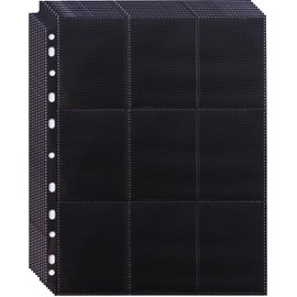 20 Pages 360 Pockets Black Trading Card Sleeves Binder Sheets, 11 Holes Double-Sided Thick Playing Card Sleeves for 2/3/4 Ring Binder, 9 Pockets, Side Loading, A4 Side Protection for Game, Football