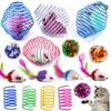 Fejapa 16 Pack Assorted Cat Metal Spring Balls Stretchable Large