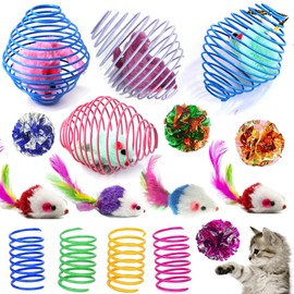 Fejapa 16 Pack Assorted Cat Metal Spring Balls Stretchable Large Cat Spiral Toy Cat Crinkle Balls Interactive Kitten Rolling Balls Coils Spring Inside Caged Rats Pet Supplies Indoor Outdoor Cats