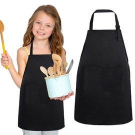 TIESOME Pack of 2 Children's Aprons, Adjustable Cooking Apron, Children's Apron, Painting Smock, Children 8-10 Years, Waterproof Painting Coat with Pockets for DIY Baking and Craft Activities, black
