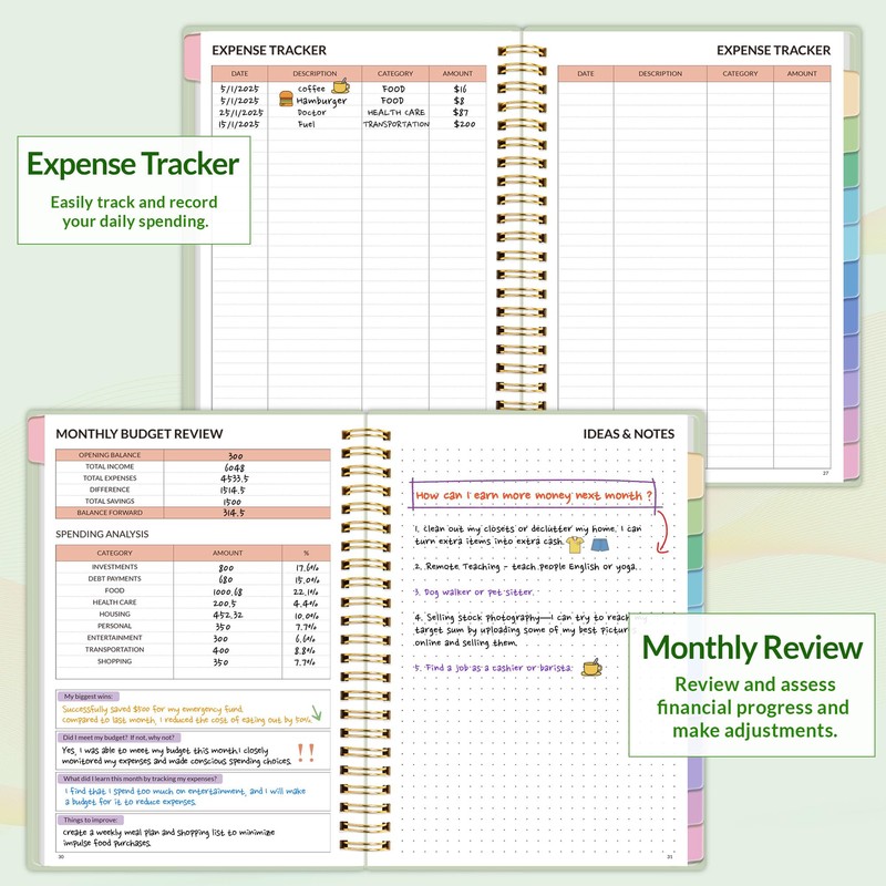 SUNEE Budget Planner - Monthly Budget Book with Expense Tracker