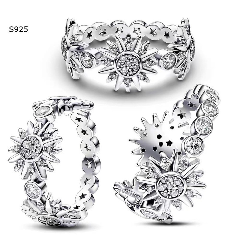 TOFBS Sun and Moon Rings Set 925 Silver Stackable Sky