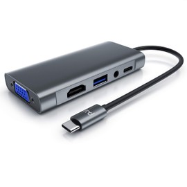 CSL - USB C HUB, Docking Station, 5-in-1 USB C Adapter with 4K HDMI, VGA, USB Type A Port, Type C PD, 3.5 mm AUX, Compatible with MacBook Pro/Air and Other Type C Devices