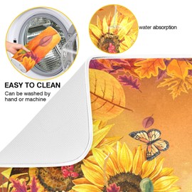 Kcldeci Autumn Fall Dish Drying Mat 18x24 inch Pumpkin Fall Leaves Butterfly Drying Pad Dish Drainer Mat Protector for Kitchen Countertops Counter