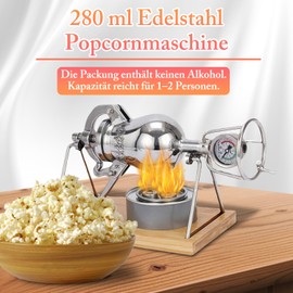 280ml Chinese Popcorn Machine, Hand Chinese Popcorn Maker, Chinese Popcorn Cannon with Safety Valve, Mini Popcorn Machine, Stainless Steel Popcorn Popper for Family Gathering Party Fun