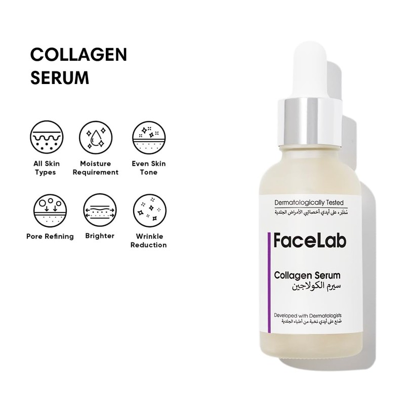 FaceLab Collagen Serum, Anti-Aging Formula, Reduces Wrinkles and Sagging, Moisturises