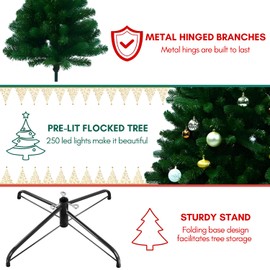 6.5 ft Prelit Artificial Christmas Tree with Lights, Pre Lit Fake Xmas Tree Foldable Faux North Valley Spruce Lighted Apartment Christmas Trees with 250 Incandescent Lights, 750 Branch Tips, Stand