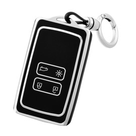 OFF WE GO Autoschlüssel Hülle für Renault TPU Schlüsselhülle Cover mit Schlüsselanhänger Auto Schlüssel für Clio Espace Talisman Megane Kadjar Captur Arkana Sandero Schlüsselbox Männer, Schwarz Silber