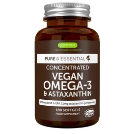 Igennus Healthcare Nutrition Igennus Vegan DHA & EPA Omega 3 90 Servings,1344mg Algae Oil & Astaxanthin Antioxidant, Pure & Sustainable, 400mg DHA & 200mg EPA, Easy-to-Swallow, 180 Small Softgels