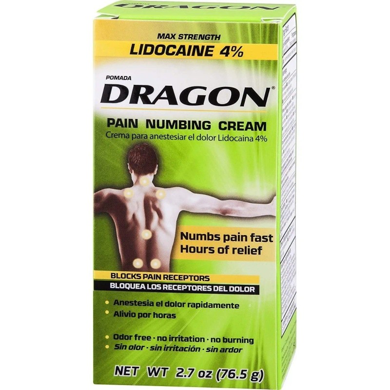 El Alivio Del Dolor Dragon Lidocaína Crema, Blanco, 2,7 Onza
