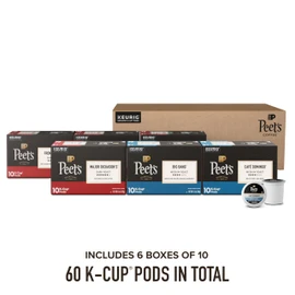 Peet's Coffee, Keurig K-Cup Pods Variety Pack, 100% Arabica Coffee - Major Dickason's Blend, Big Bang, French Roast, Café Domingo, Organic Alma De La Tierra, House Blend, 60 CT (6 Boxes of 10 Pods)