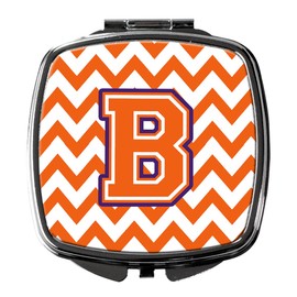 Caroline's Treasures CJ1062-BSCM Letter B Chevron Orange and Regalia Compact Mirror Decorative Travel Makeup Mirror for Women Girls Gifts Pocket Makeup Mirror Folding Handheld