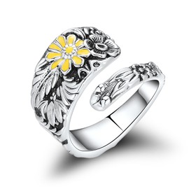 Zaoune Spoon Rings for Women Vintage Dragonfly, Cross Spoon Rings, Sunflower Spoon Rings Boho Victorian Thumb Jewelry