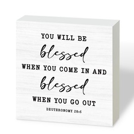 Christian Wood Box Sign, You Will Be Blessed When You Come In Wood Box Signs, Entrance Hall Decoration, Bible Verse Deuteronomy 28:6 Signs, Bible Verse Artwork Desktop Decoration