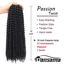 Dansama 7 Packs Passion Twist Hair Water Wave Braiding Hair for Butterfly Locs Crochet Braids Hair Extensions (18inch (Pack of 7), #2)
