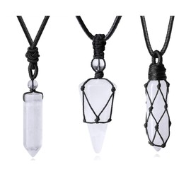 XIANNVXI 3Pcs Clear Quartz Crystals and Healing Stones Necklace for Men Women Cool Black Rope Adjustable Hexagonal Pendant Natural Reiki Spiritual Energy Gemstones Jewelry