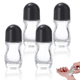Huakaile 4 Pieces Empty Glass Roller Bottles, Roll On Bottles with Plastic Roller Ball, Leak-Proof Refillable Roller Ball Applicator Containers with Black Lid for Massage Oils (30 ML)
