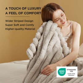 Bedsure Throw Blanket for Couch - Super GentleSoft Cozy Blankets for Women, Cute Small Fleece Throws for Girls, Linen,50x60 Inches, Wider Striped Design